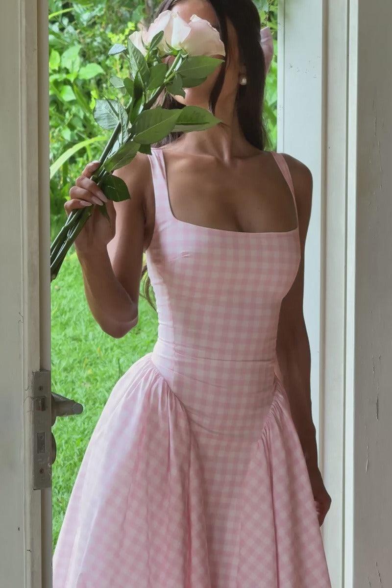 A-Line Tea Length Printed Cotton Wedding Guest Dress 1040459988093