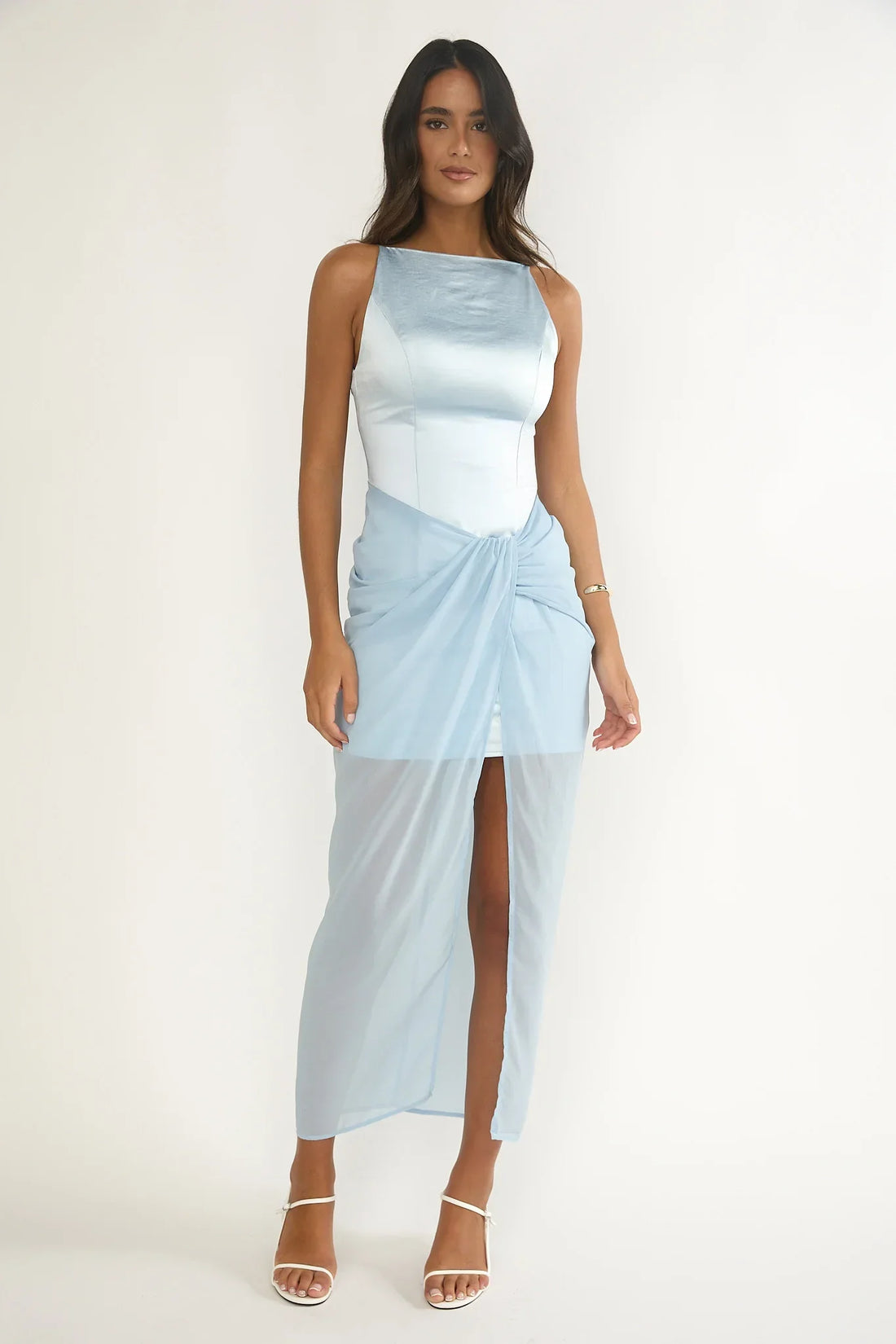 Amelisse Sheer Waist Wrap Maxi Dress Ice Blue