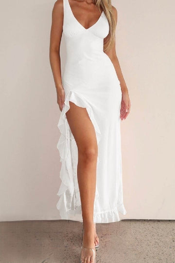 Sheath-Column Tea Length Chiffon Little White Dress 100032