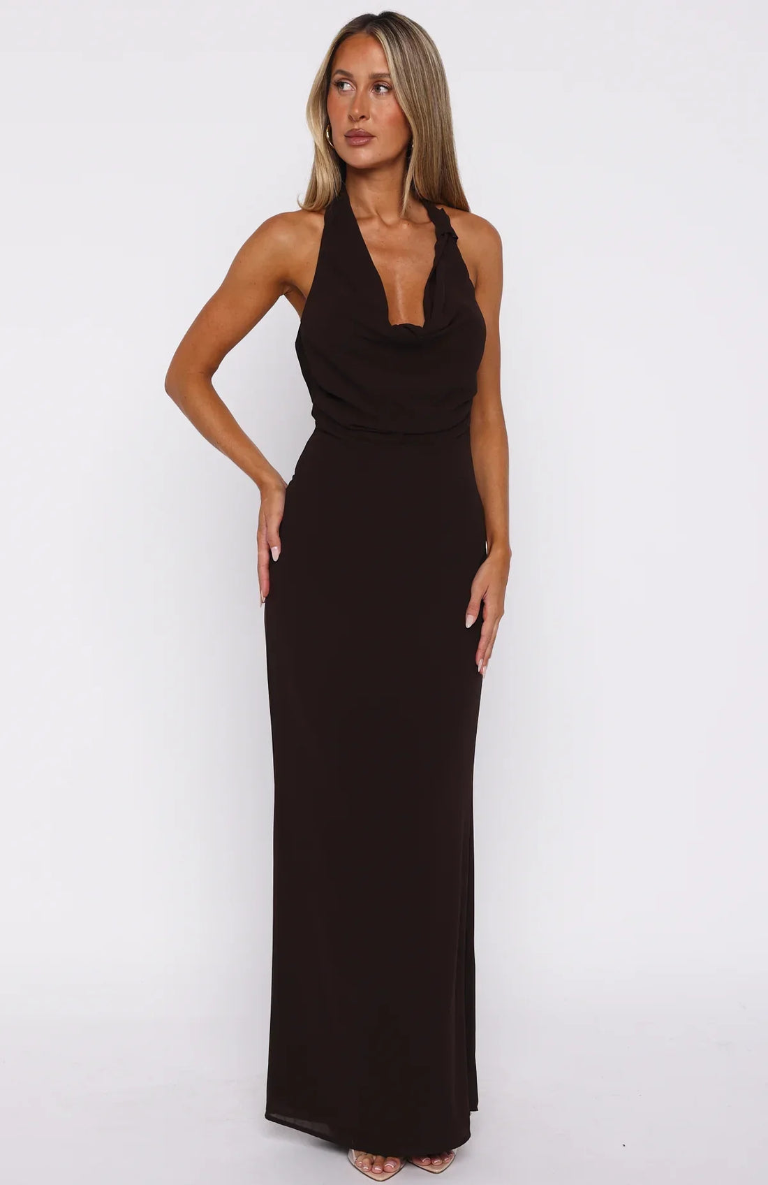 Always In Mode Halter Maxi Dress Chocolate