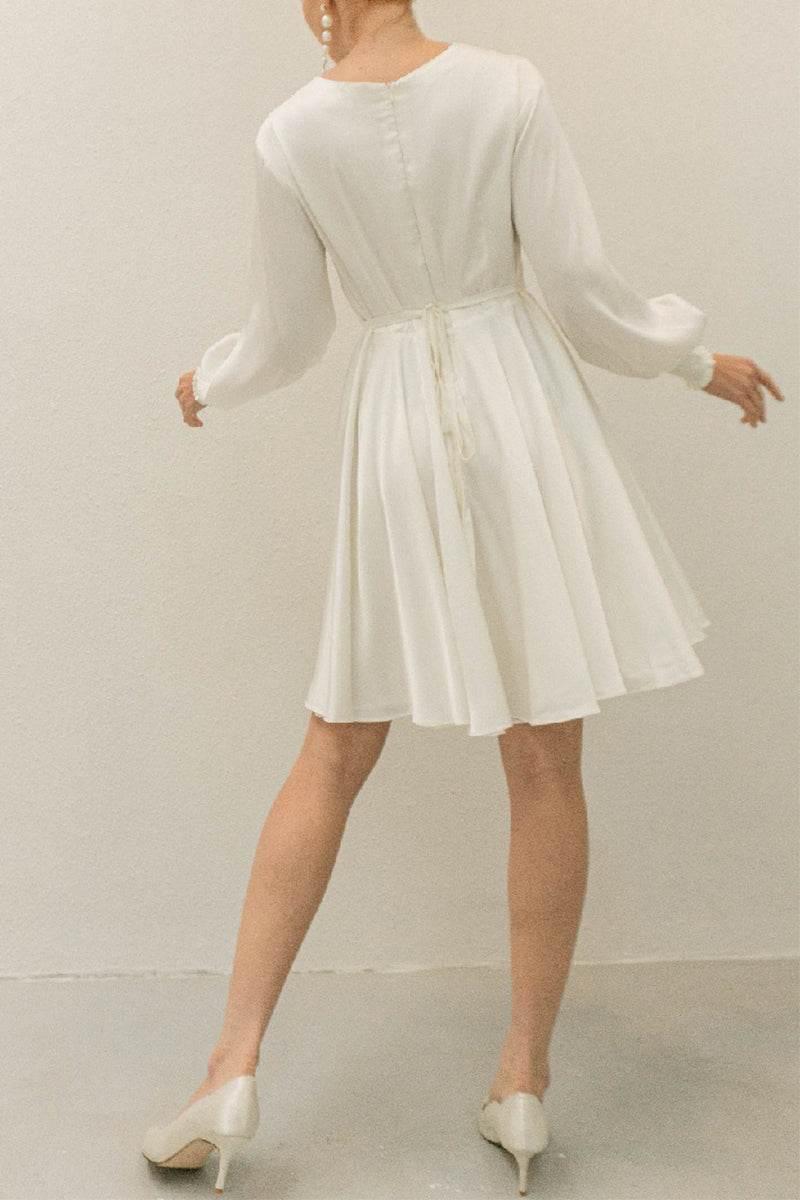 A-Line Knee Length Forged Chiffon Little White Dress 100008