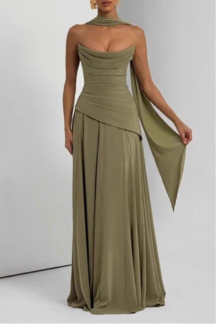 Sheath-Column Floor Length Silk-Like Wedding Guest Dress 1037538978797