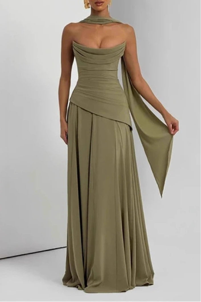 Sheath-Column Floor Length Silk-Like Wedding Guest Dress 1037538978797