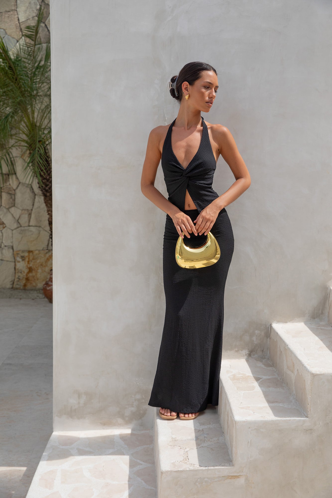 Palm Tree Paradise Halter Top Black