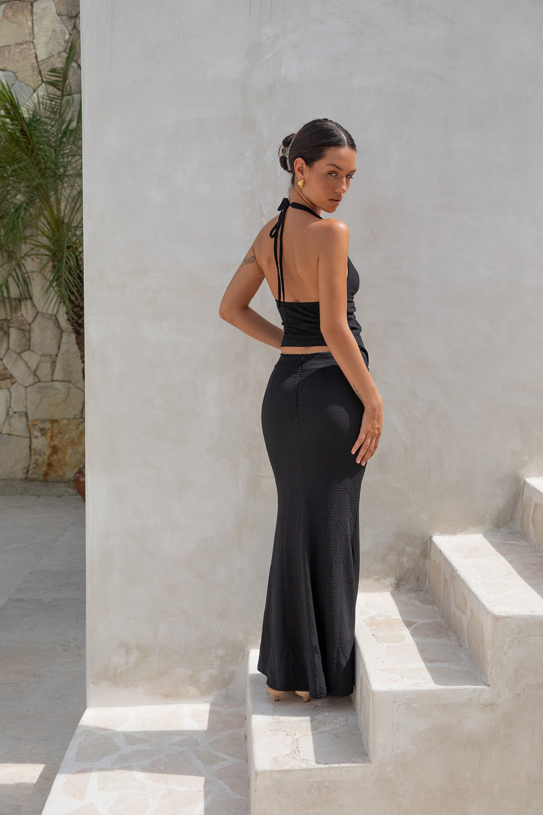 Palm Tree Paradise Halter Top Black