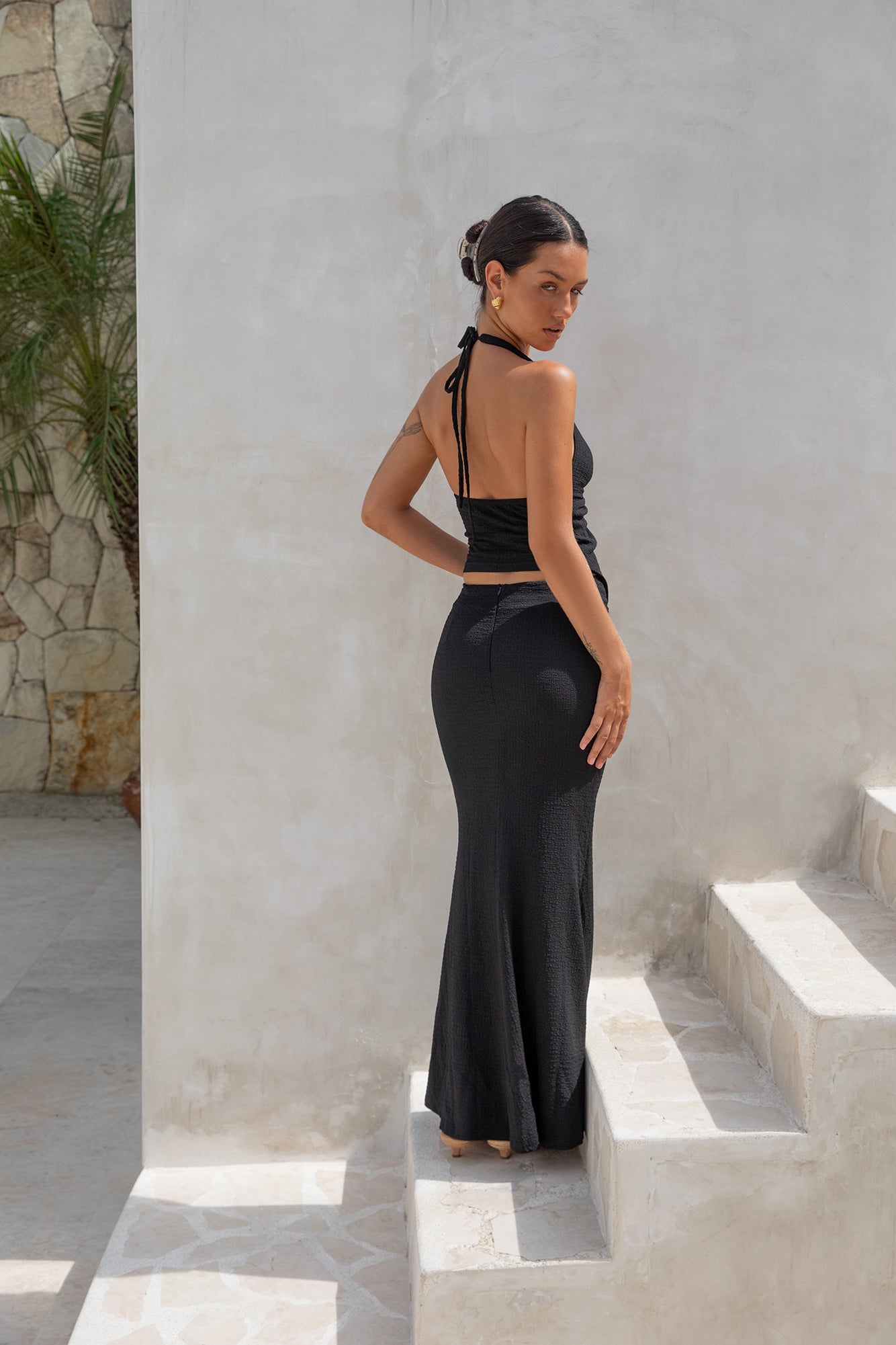 Palm Tree Paradise Halter Top Black