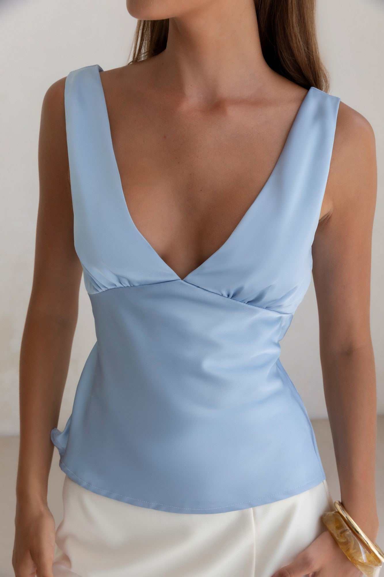 Essence Of Sunlight Satin Top Blue