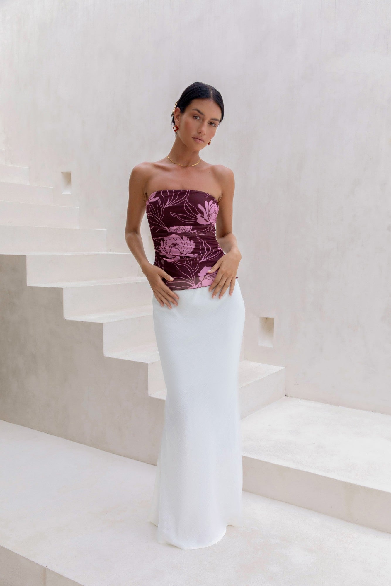 Sunset Blooms Strapless Top Plum