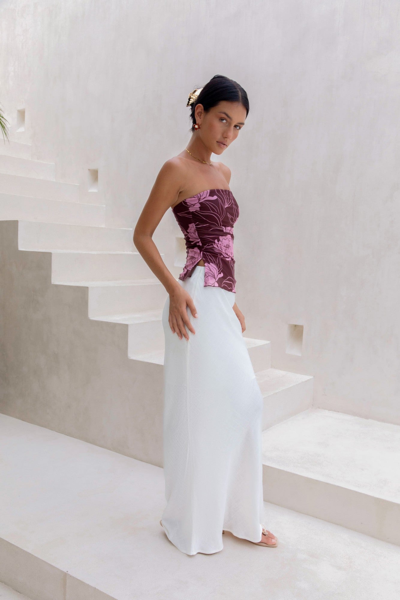 Sunset Blooms Strapless Top Plum
