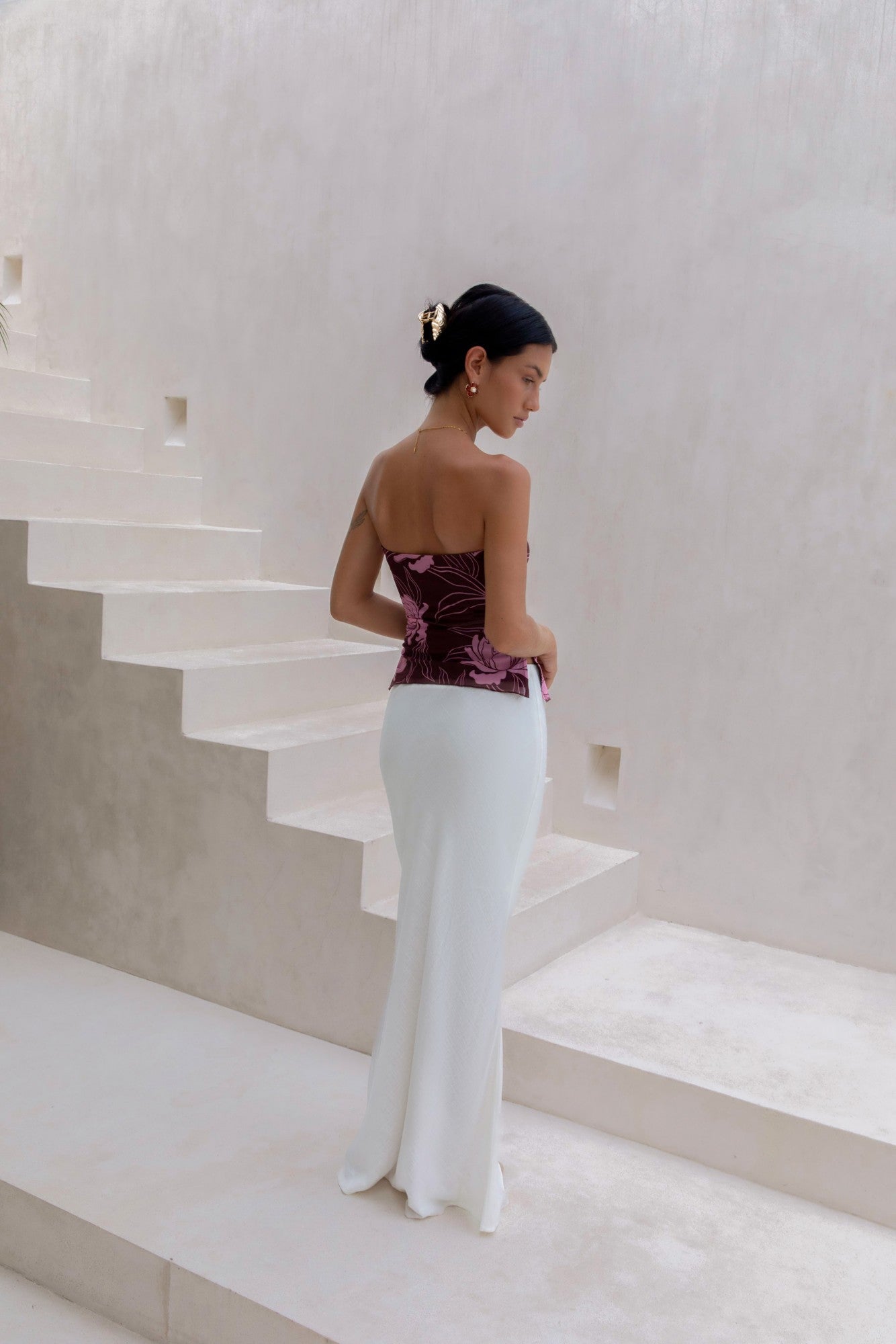 Sunset Blooms Strapless Top Plum
