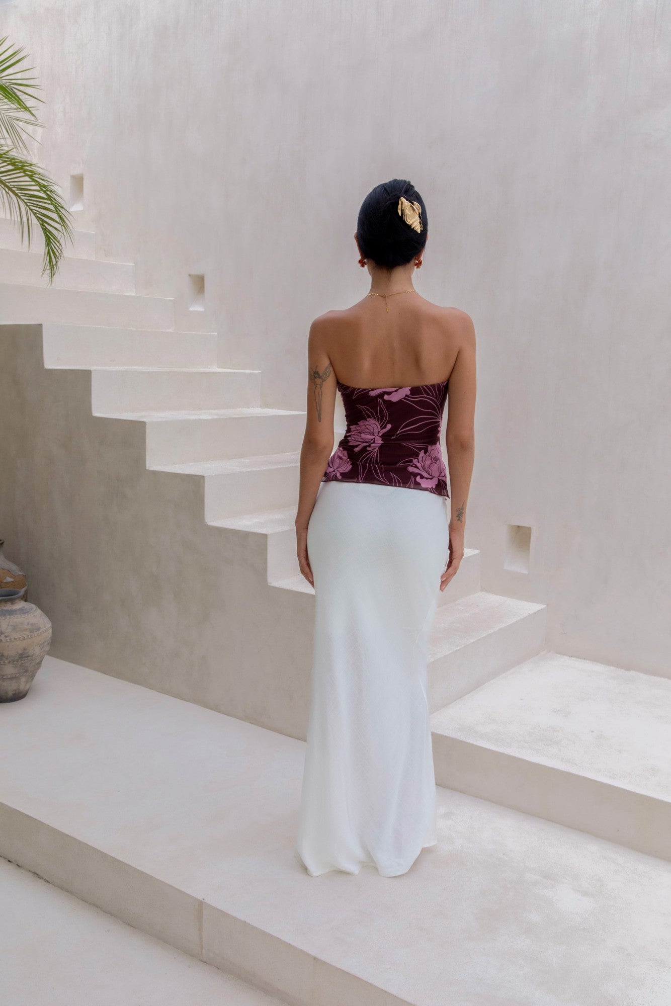 Sunset Blooms Strapless Top Plum