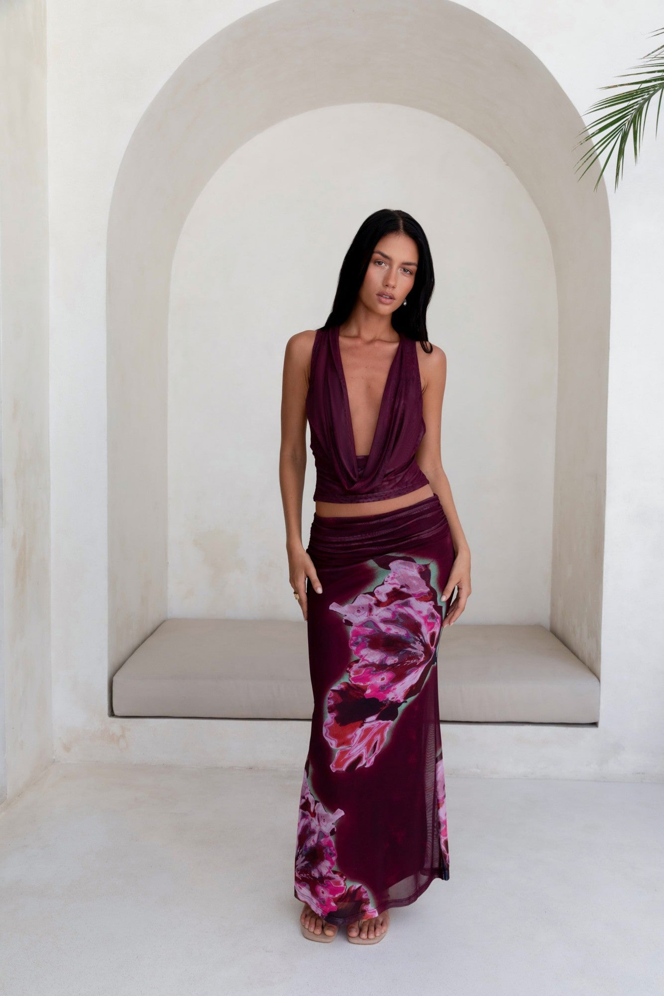 Bloom At Dawn Mesh Top Plum