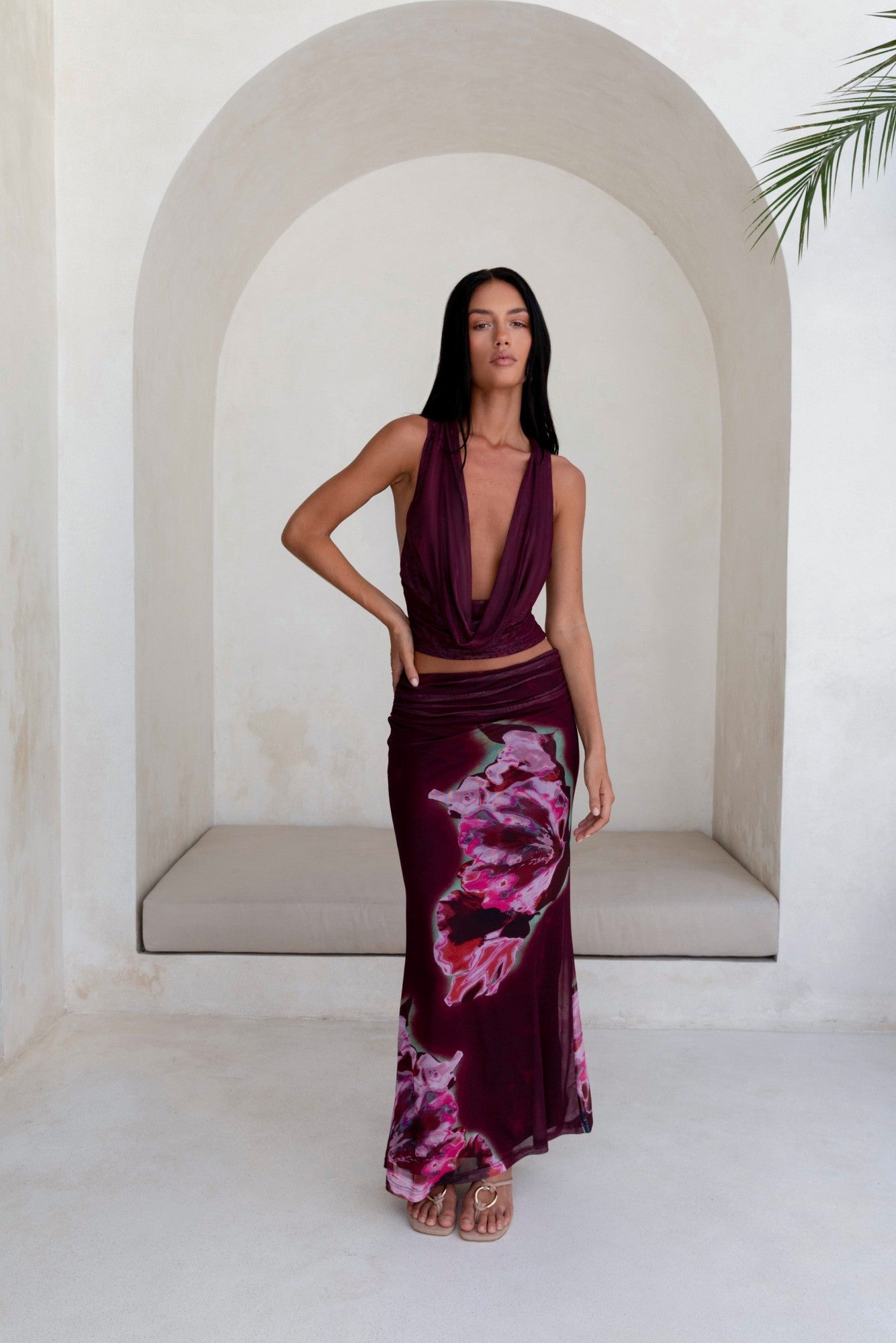 Bloom At Dawn Mesh Top Plum