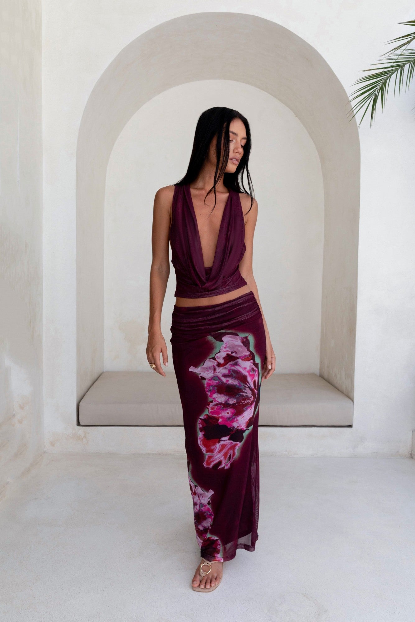Bloom At Dawn Mesh Maxi Skirt Plum