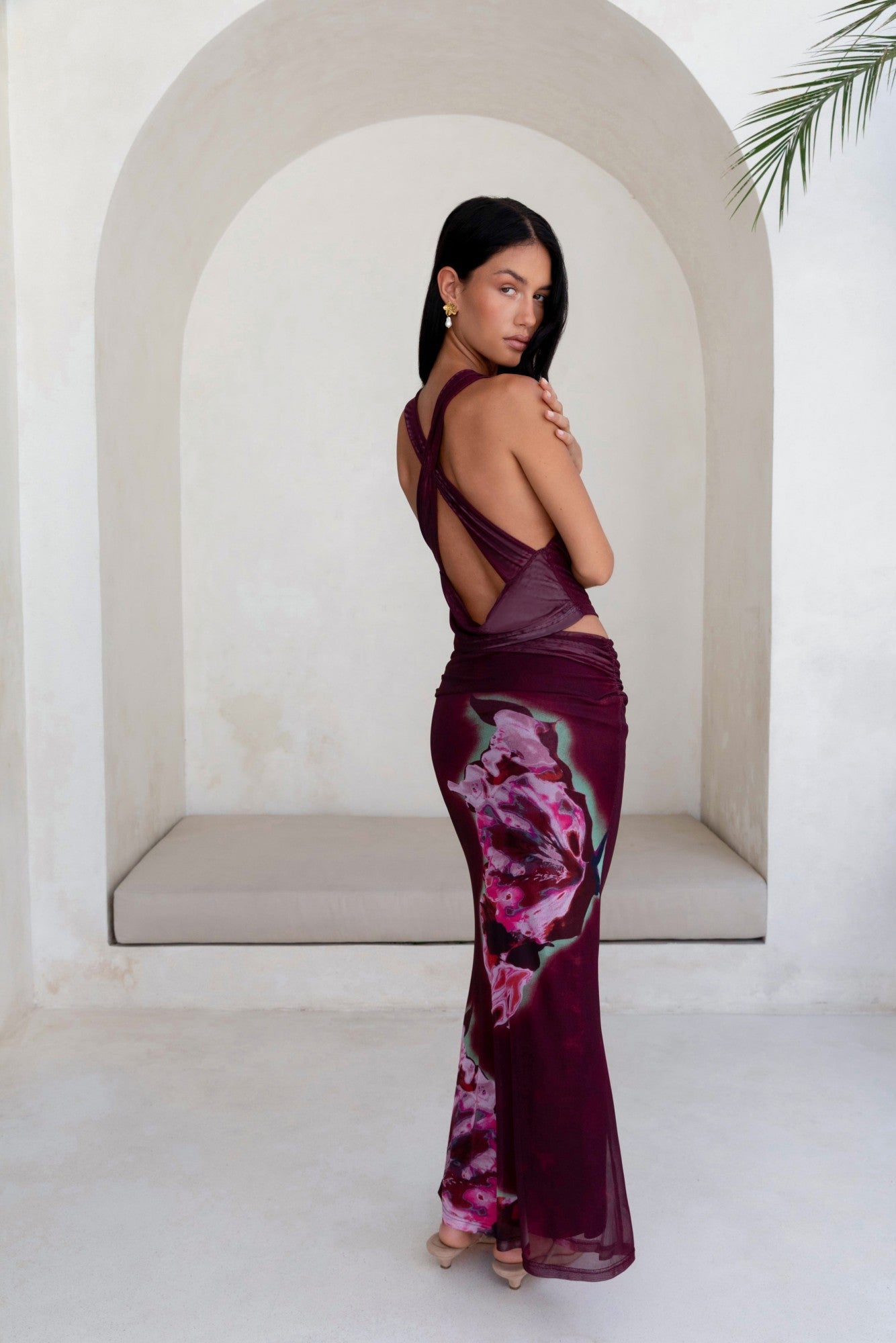Bloom At Dawn Mesh Maxi Skirt Plum