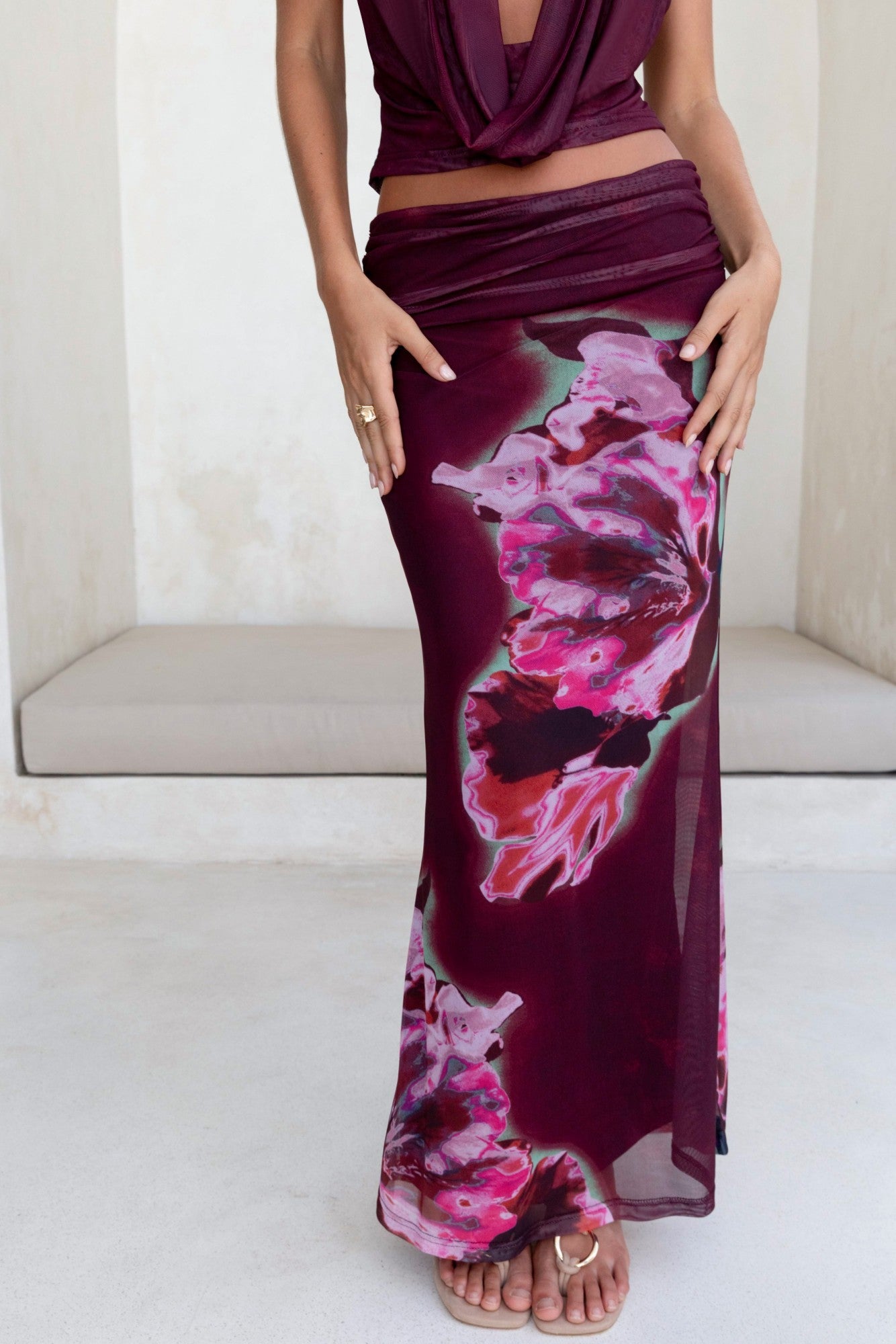 Bloom At Dawn Mesh Maxi Skirt Plum