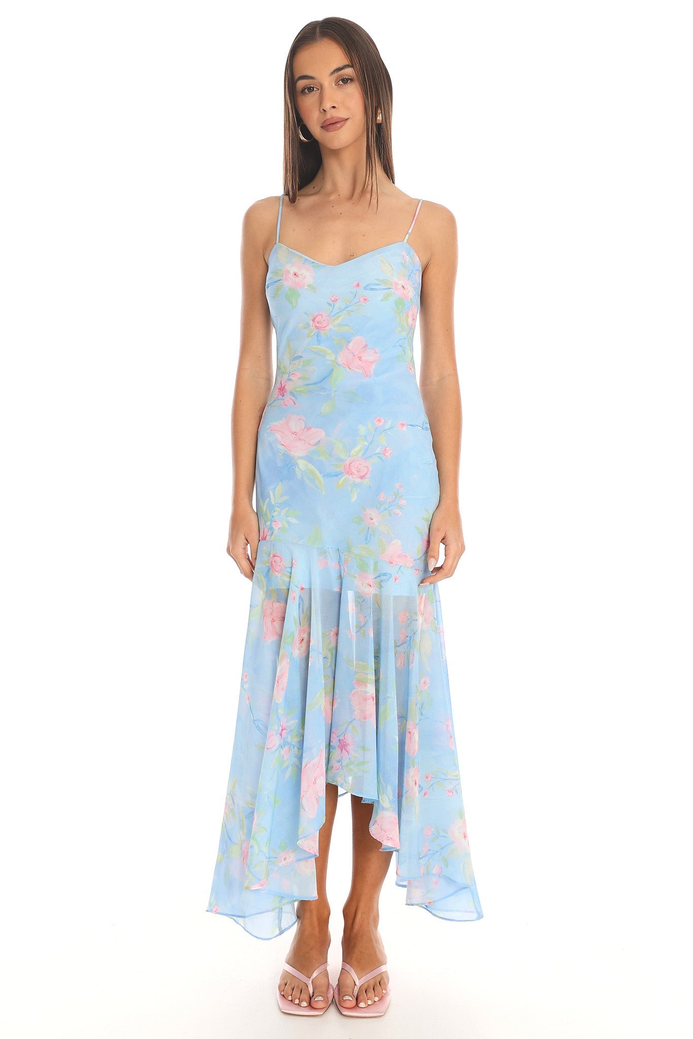 Blossoming Fields Hi-Lo Maxi Dress Blue