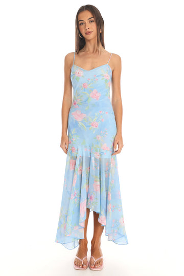 Blossoming Fields Hi-Lo Maxi Dress Blue