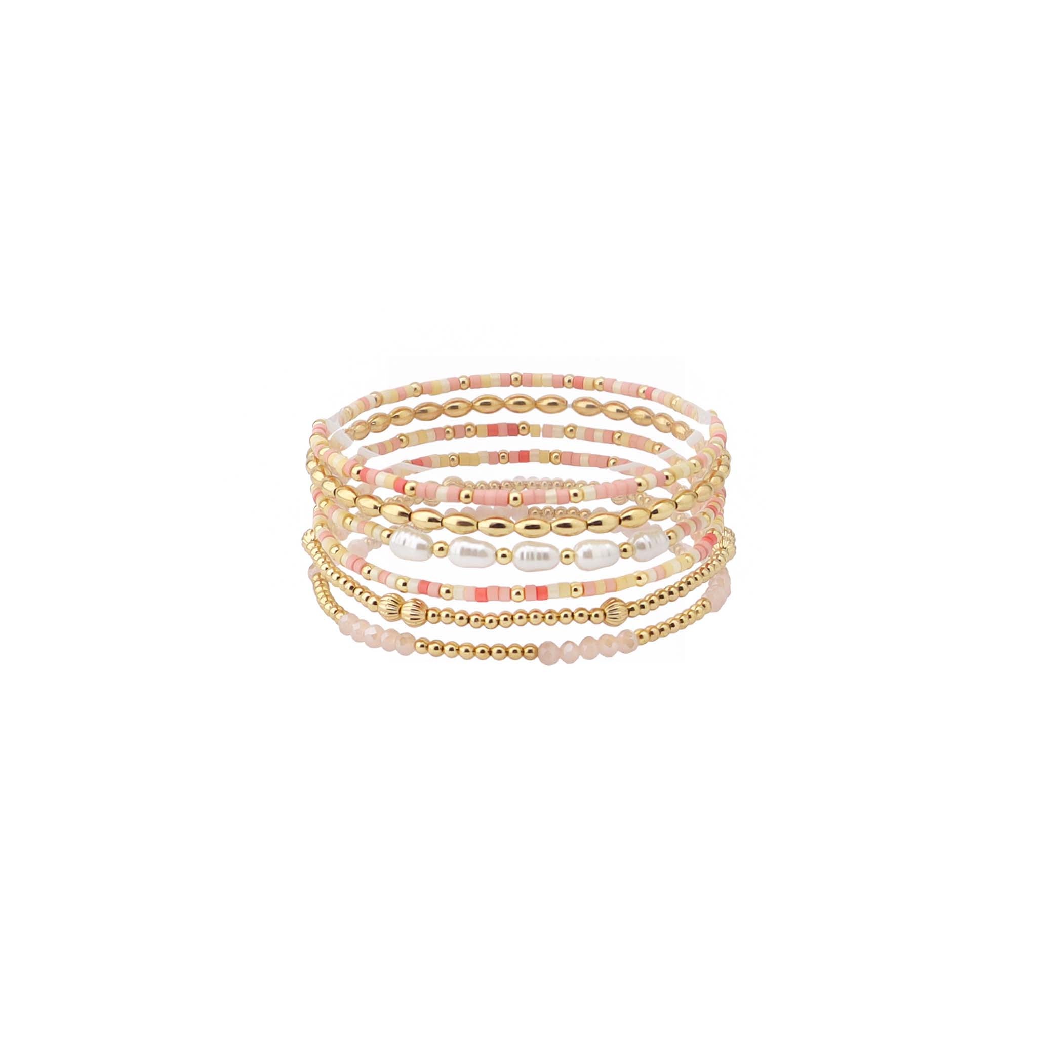 Beaded Bracelet Stack in Pink