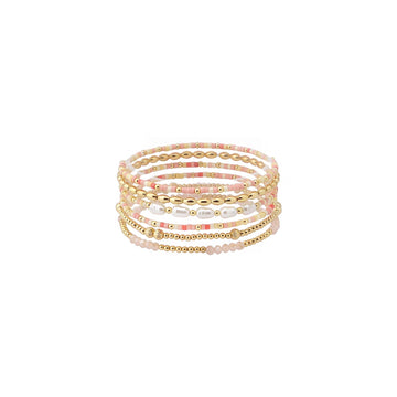 Beaded Bracelet Stack in Pink