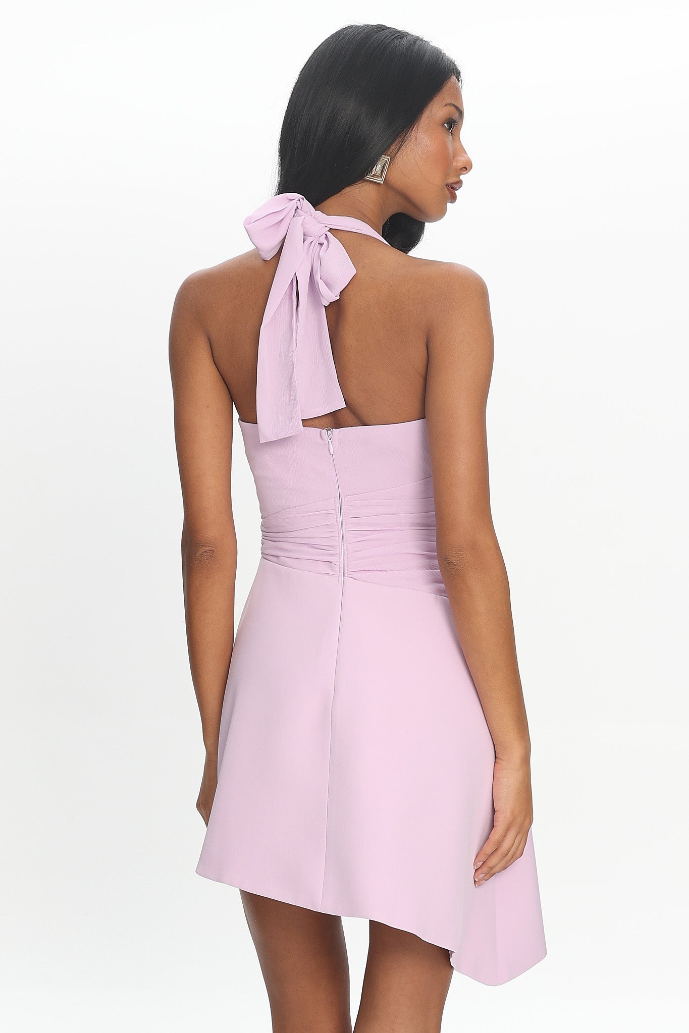 Painted Kisses Asymmetric Halter Mini Dress Lilac