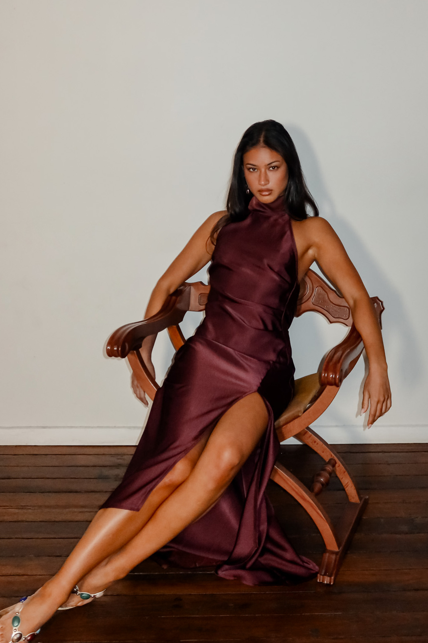 Vanta Halter Wrap Maxi Dress Chocolate
