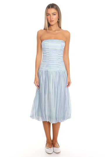 Sunday Sail Bubble Hem Midi Dress - Blue
