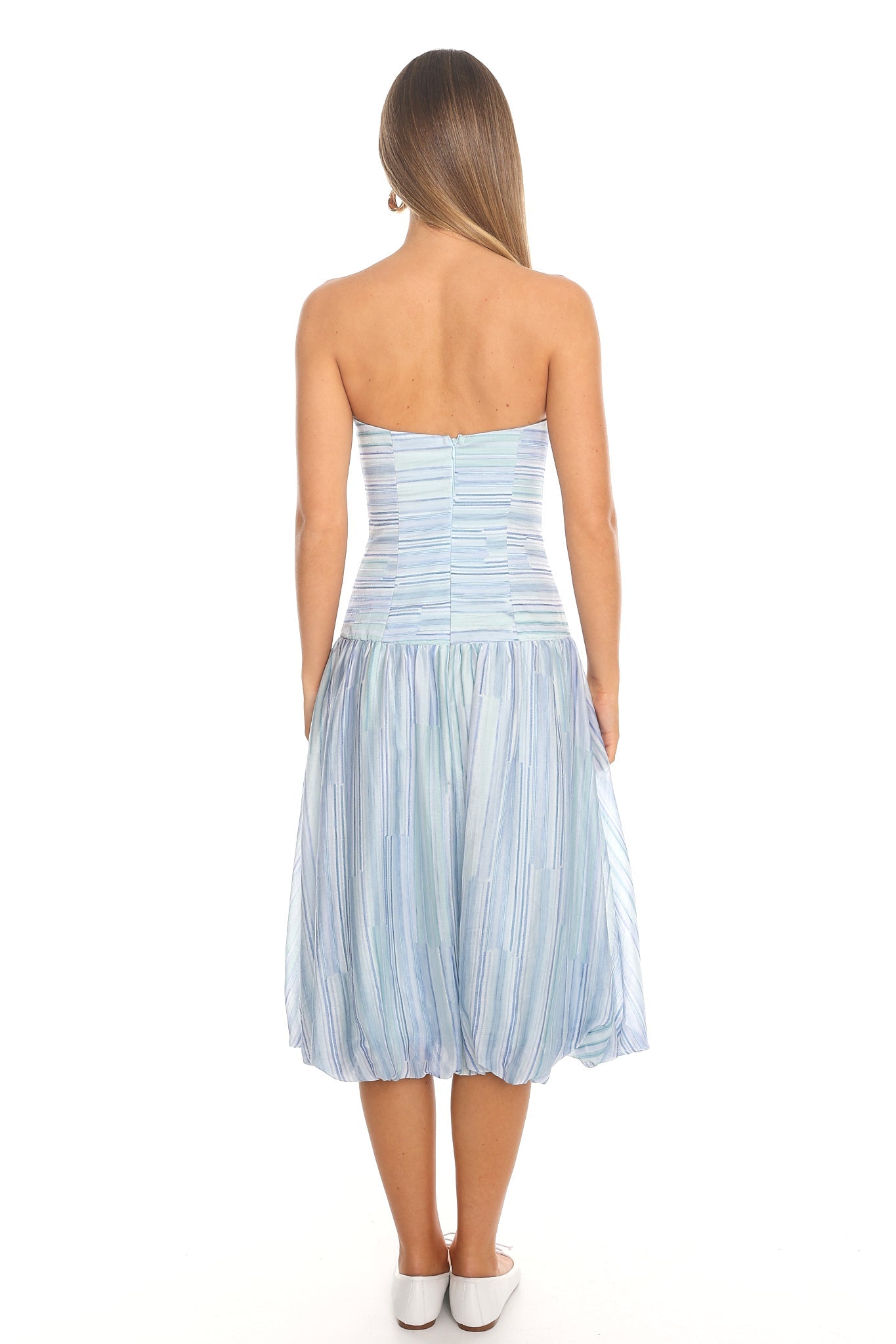 Sunday Sail Bubble Hem Midi Dress - Blue