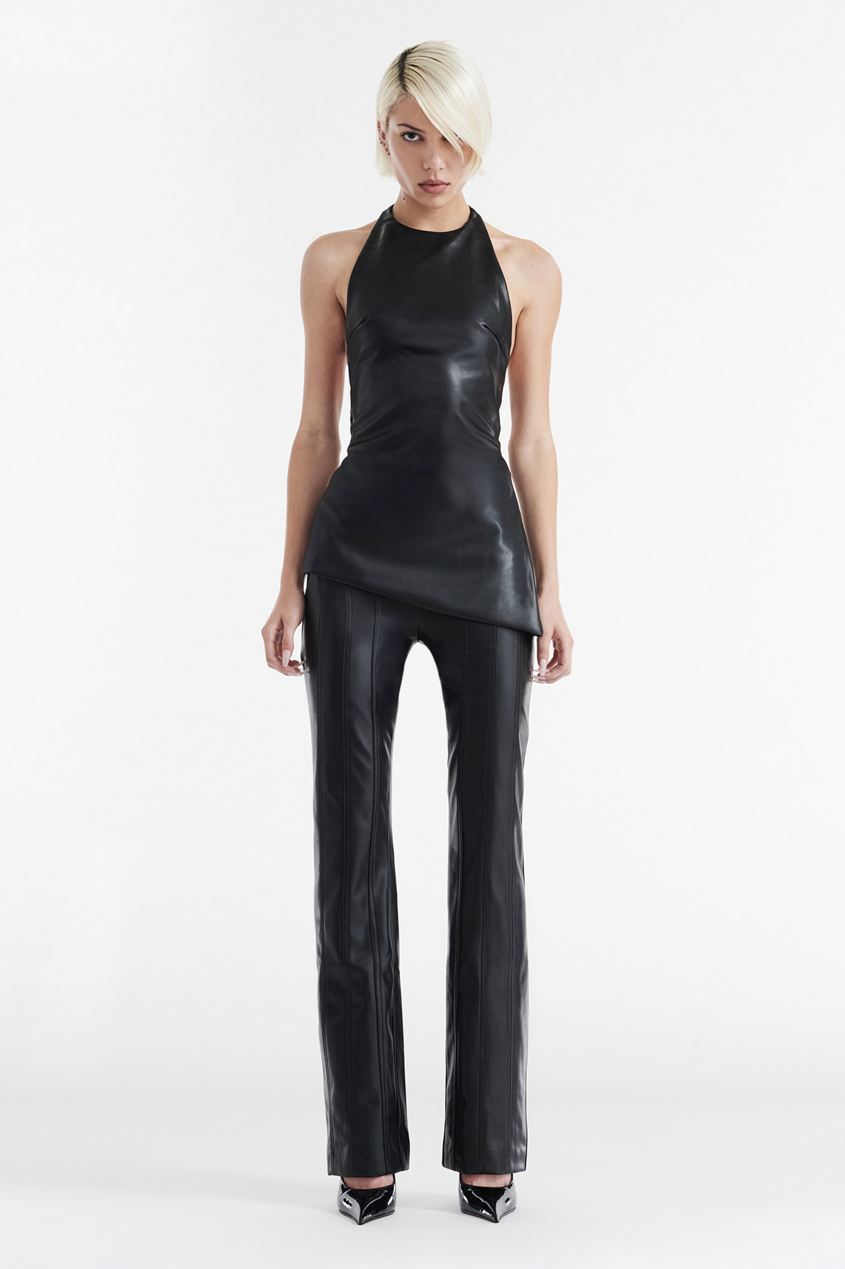 ALYA FAUX LEATHER MID RISE PANT - BLACK