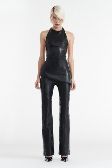 ALYA FAUX LEATHER MID RISE PANT - BLACK