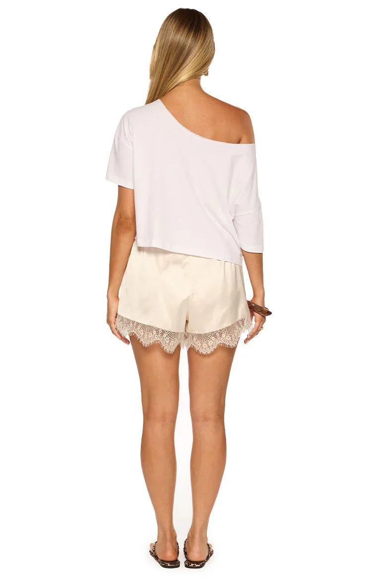 Agnes Cream Satin Lace Shorts