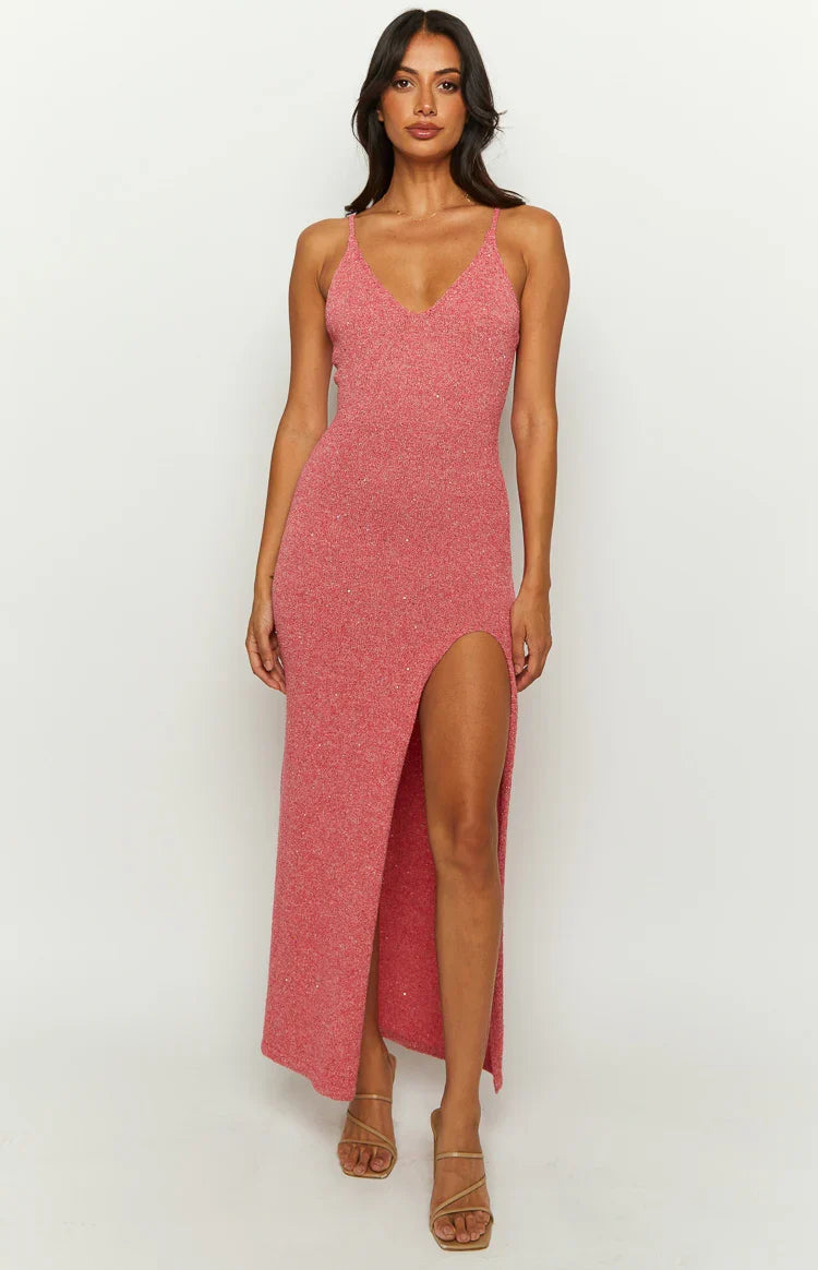 Airdrie Pink Knit Maxi Dress