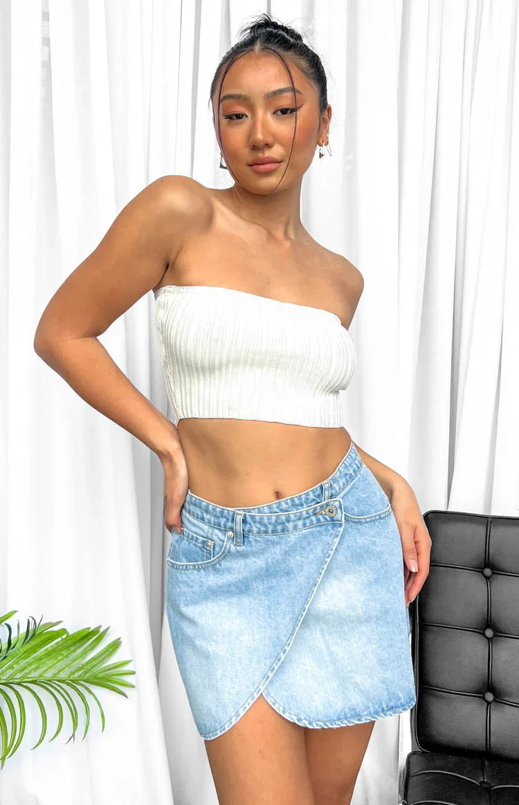 Alcmene Denim Asymmetrical Wrap Mini Skirt