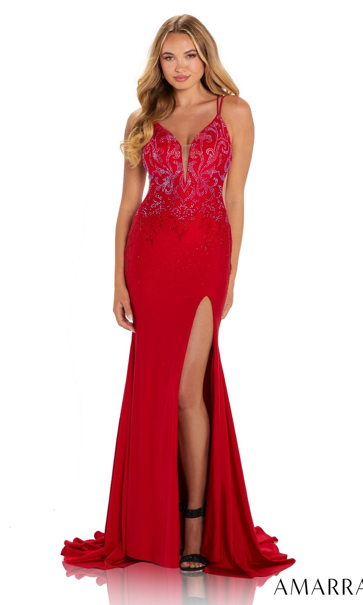 Amarra Backless Long Jersey Prom Dress with Beads