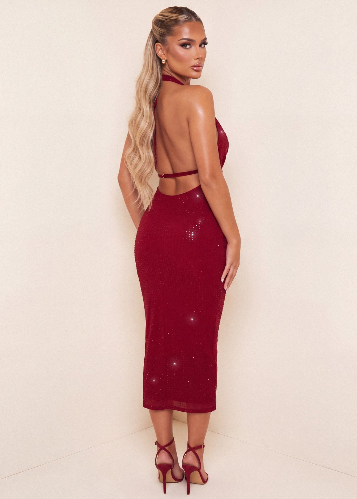 Bad For You Embellished Cowl Neck Midi Dress - Burgundy