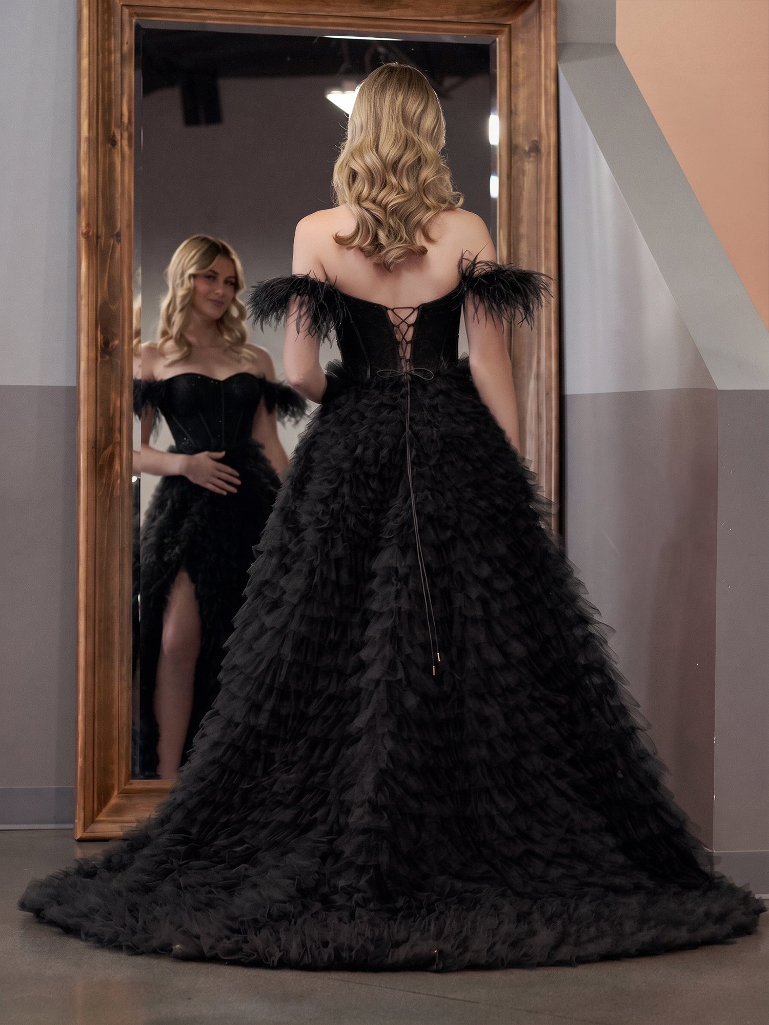 A Line Sweetheart Tiered Tulle Long Prom Dress With Slit
