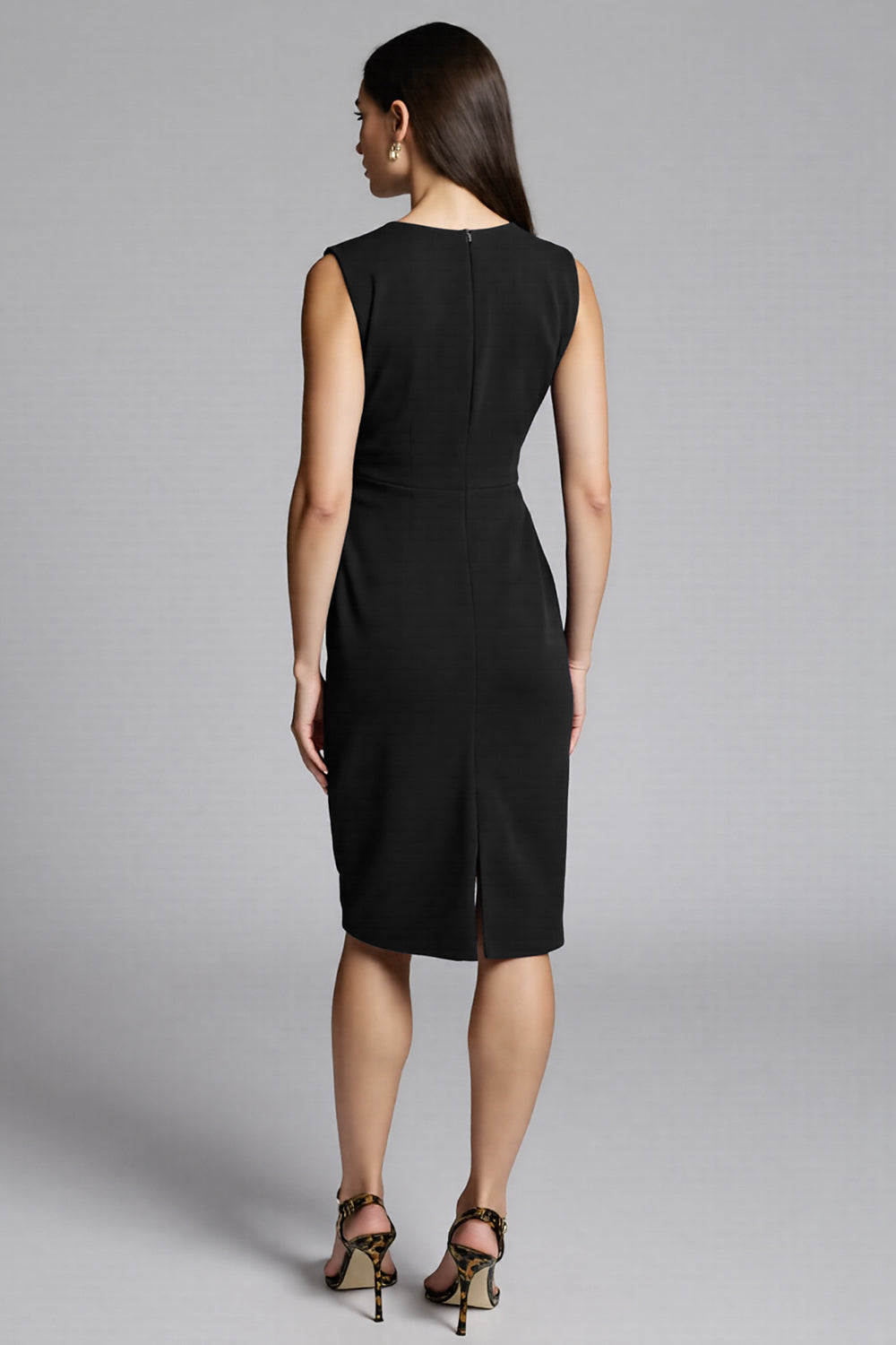 Royal Blue Satin Bodycon V-Neck Midi Work Dress