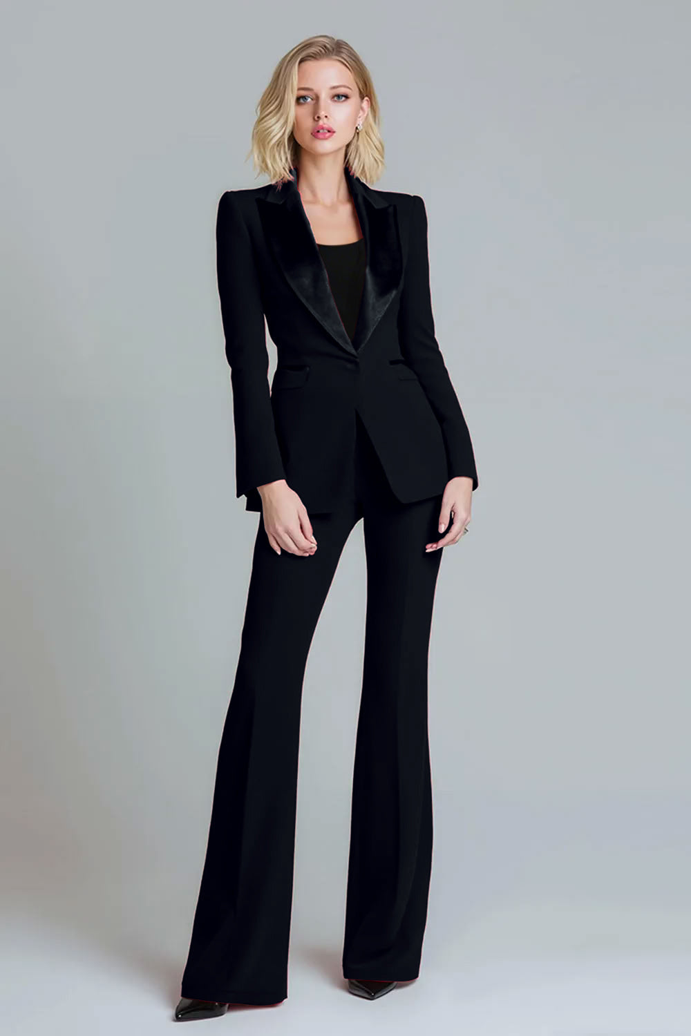 Red 2 Piece Peak Lapel Women Prom Suits with Sleeves