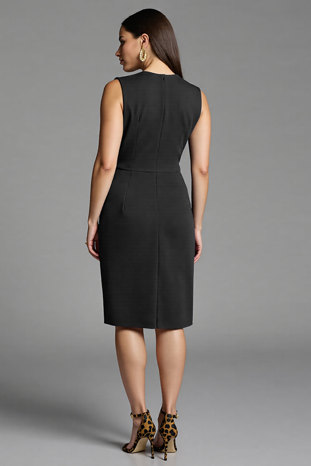 Royal Blue Satin Bodycon Ruched V-Neck Midi Work Dress