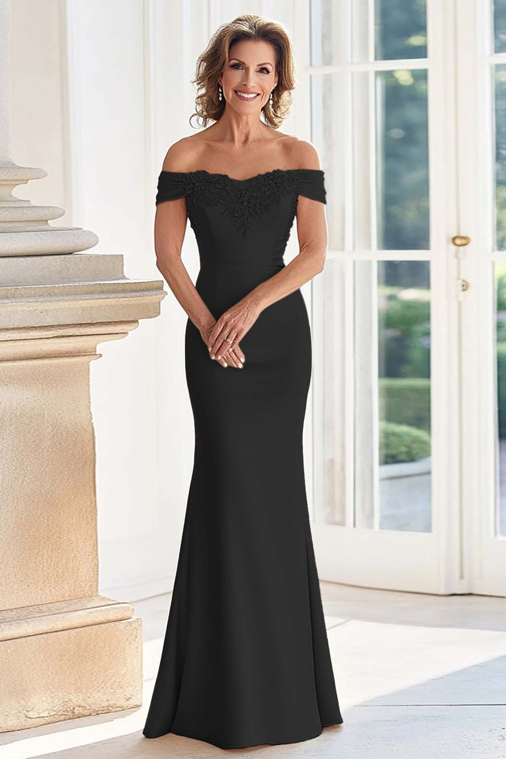 Dusty Rose Satin Mermaid Long Mother of the Bride Dress with Appliques