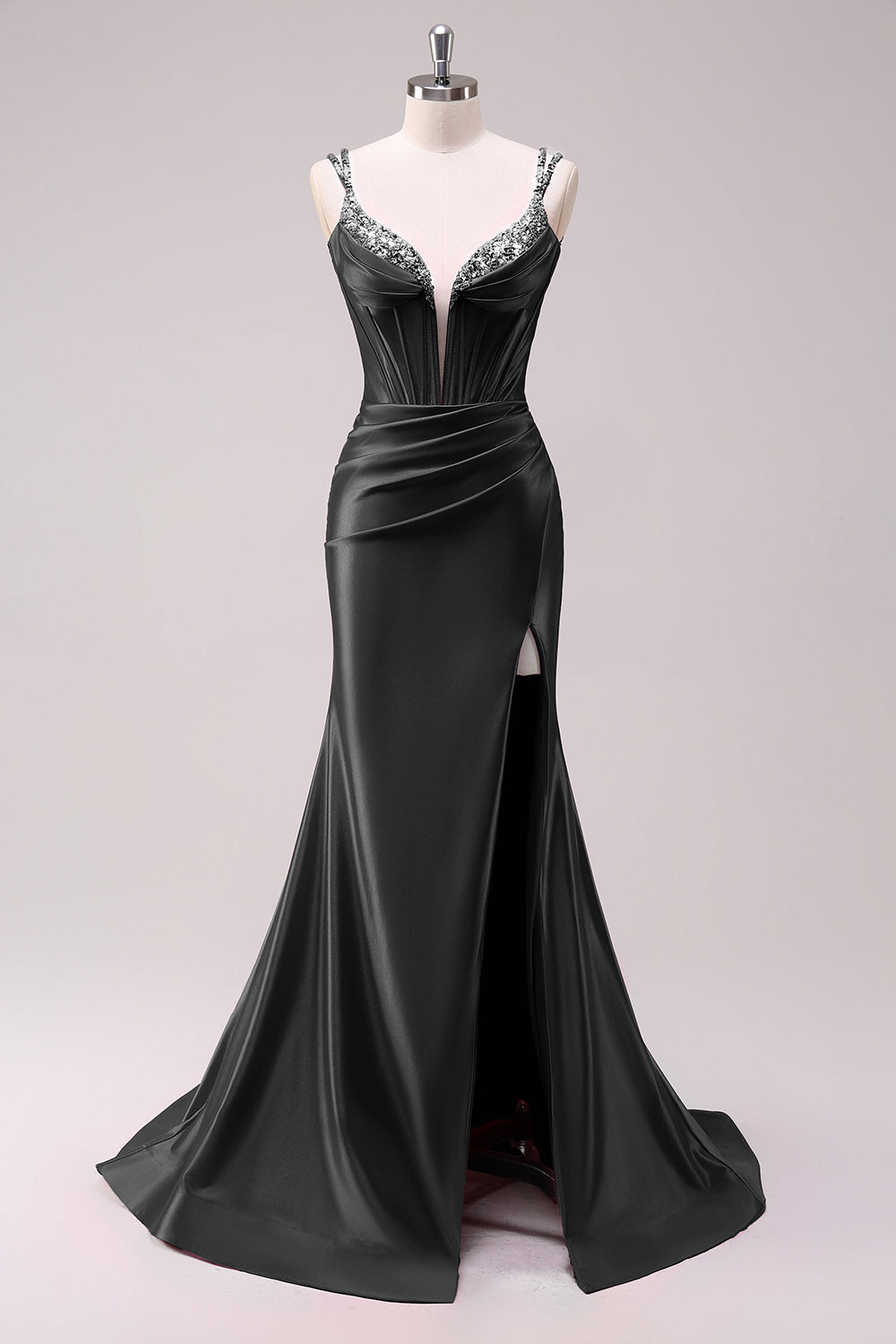 Sparkly Fuchsia Corset Sequined Long Prom Dress with Slit