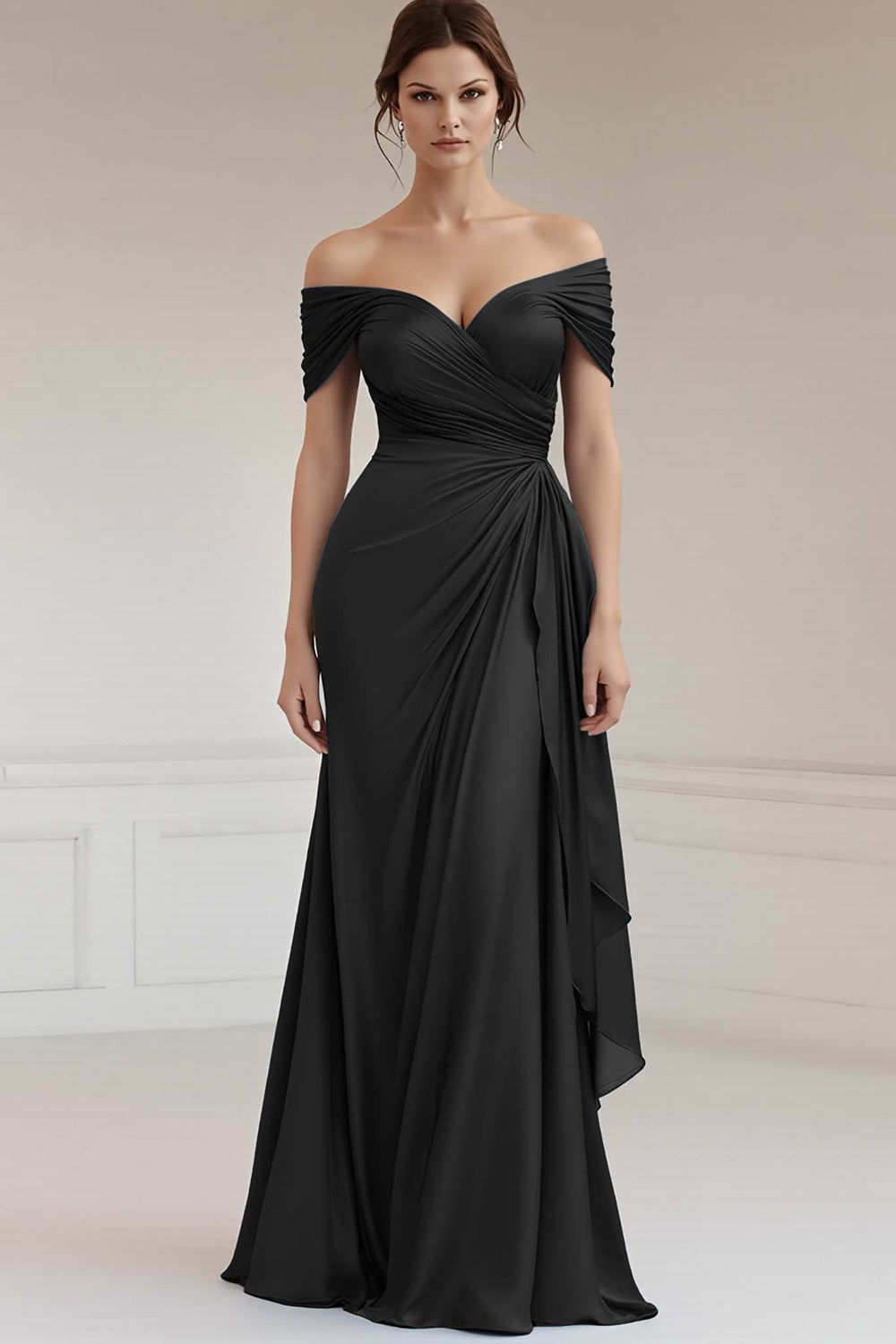 Grey Blue Satin Off the Shoulder Sheath Long Formal Dress