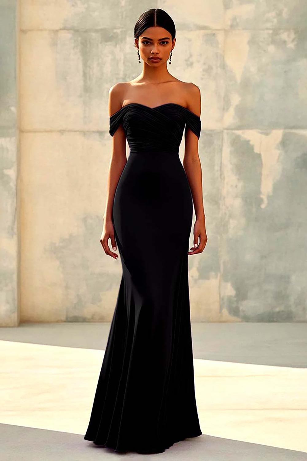 Mermaid Off Shoulder Purple Chiffon Long Formal Dress