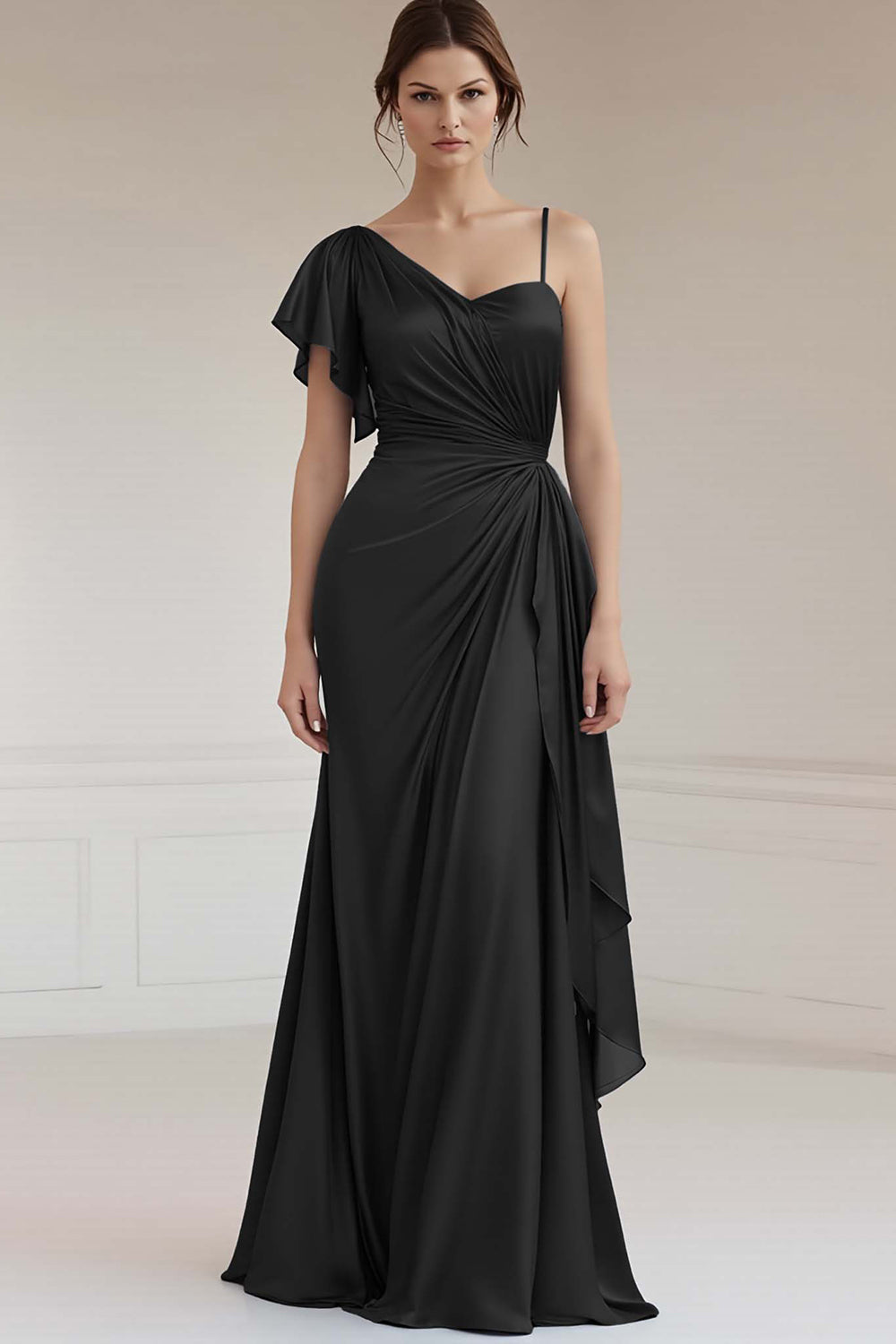 Grey Blue Sheath Satin Long Asymmetrical Formal Dress