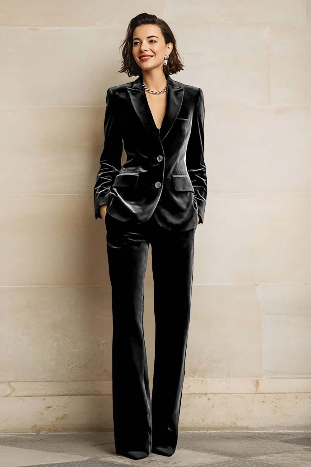 Plum Velvet Peak Lapel 2 Piece Prom Suits with Pockets