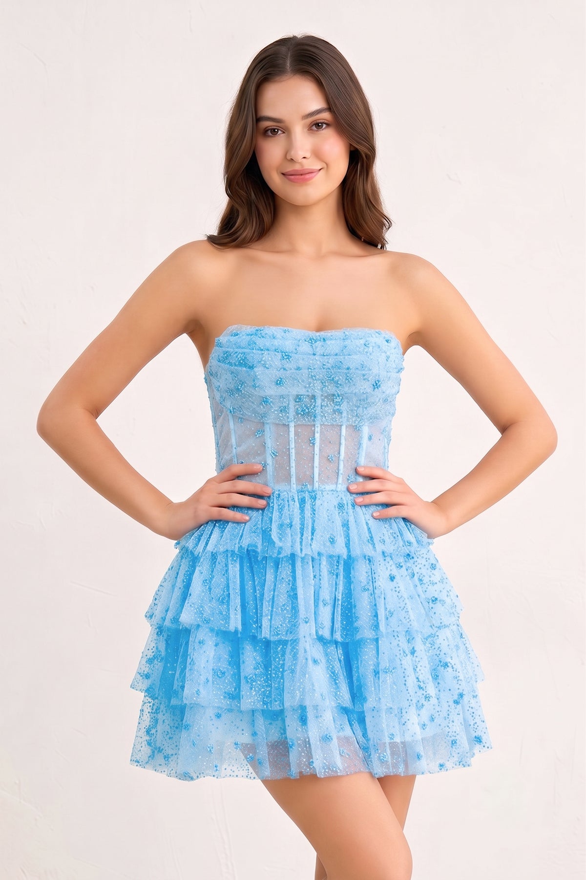 A Line Strapless Tiered Homecoming Dress