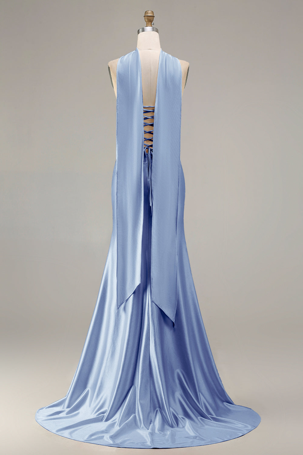 Sparkly Champagne Mermaid Neck Scarf Long Prom Dress with Beading