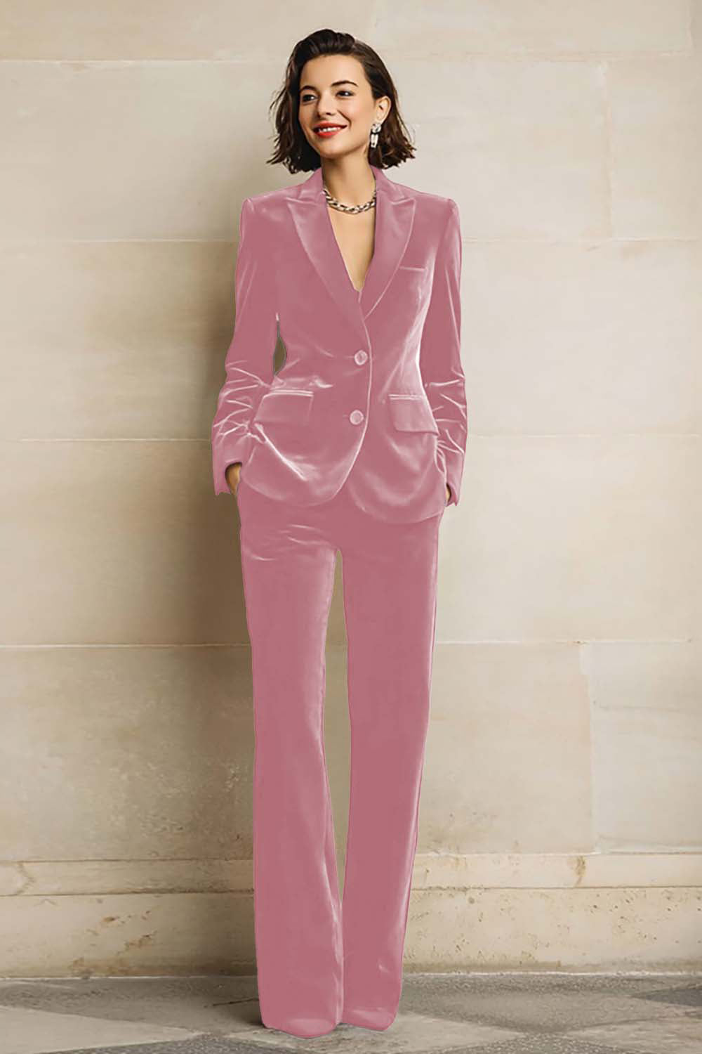 Plum Velvet Peak Lapel 2 Piece Prom Suits with Pockets