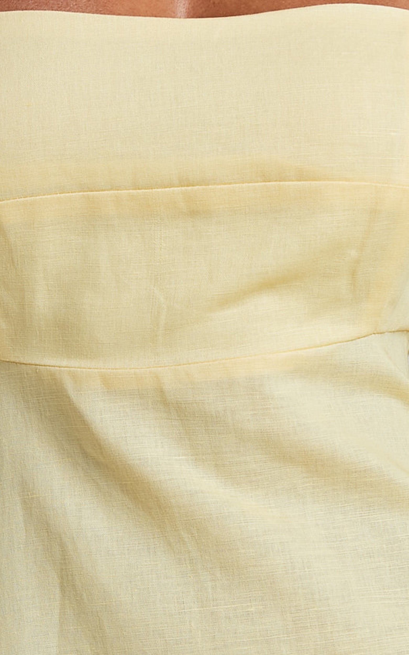 Brette Midi Dress - Linen Straight Neck Strappy Fit And Flare Dress in Lemon