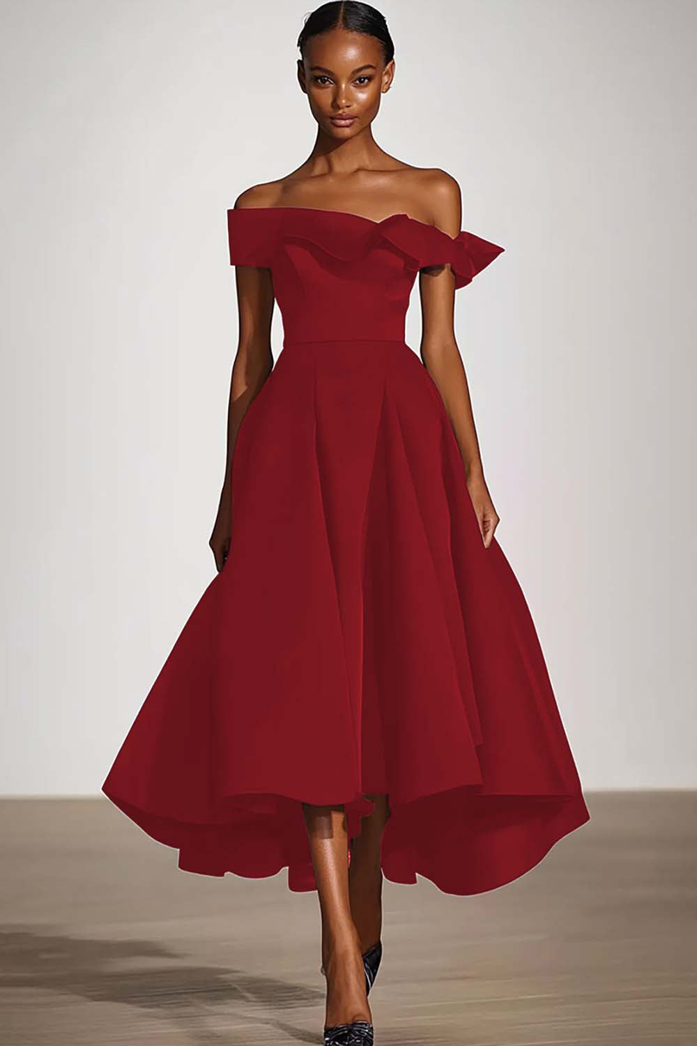 Off the Shoulder Black A Line Knee-Length Formal Dress